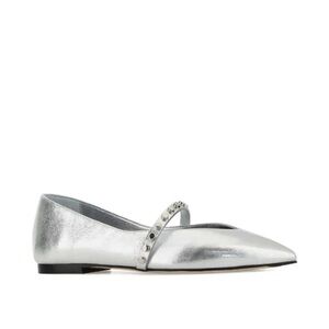 Alexander McQueen Revel Silver Leather Studded Flat Ballerina Shoes size 38